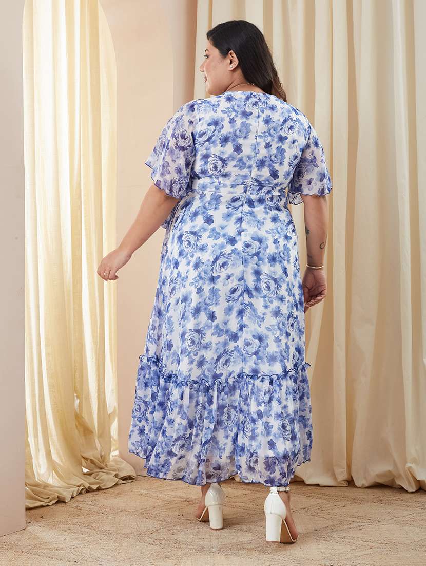 women printed overlap neck tiered dress - 22511618 -  Standard Image - 4