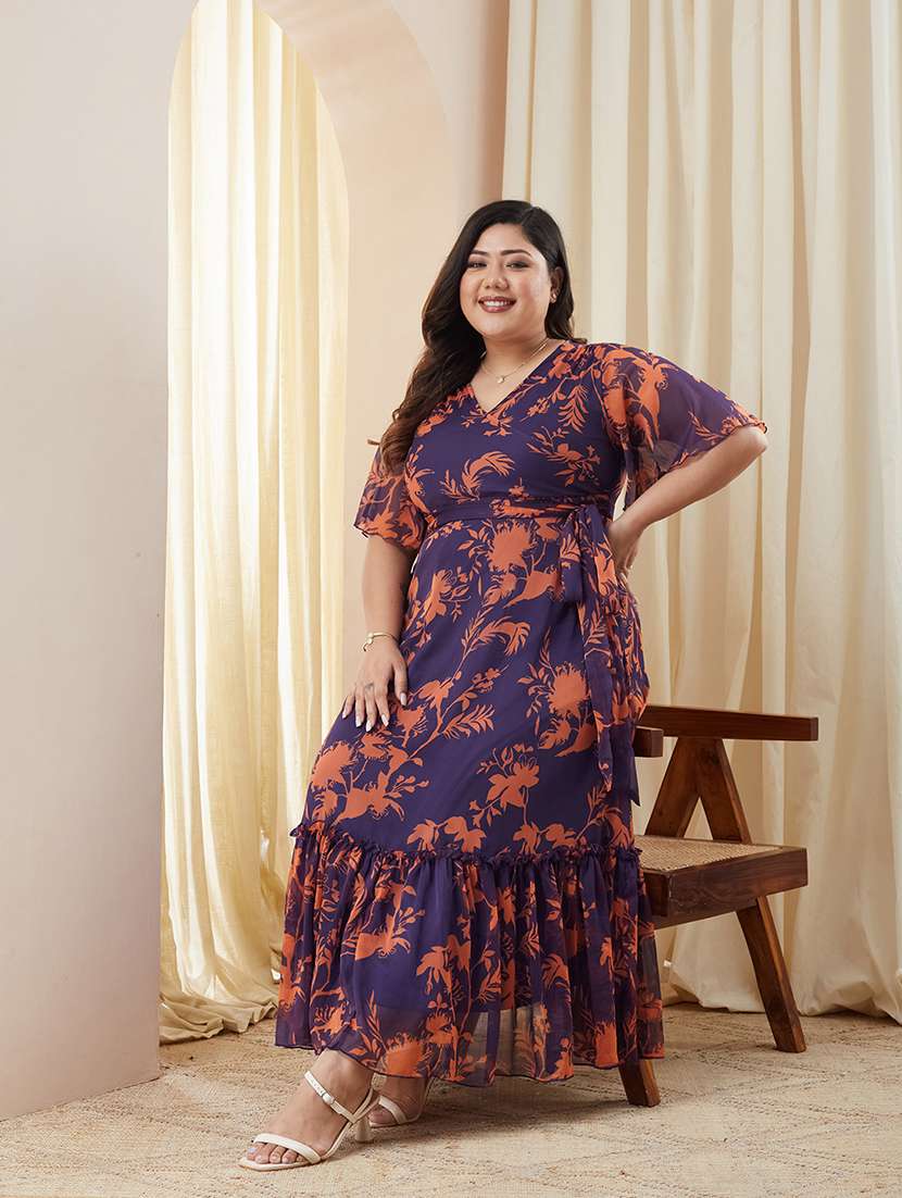 women printed overlap neck tiered dress - 22511620 -  Standard Image - 4