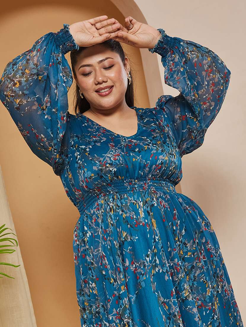 women printed v neck fit and flare dress - 22511632 -  Standard Image - 1