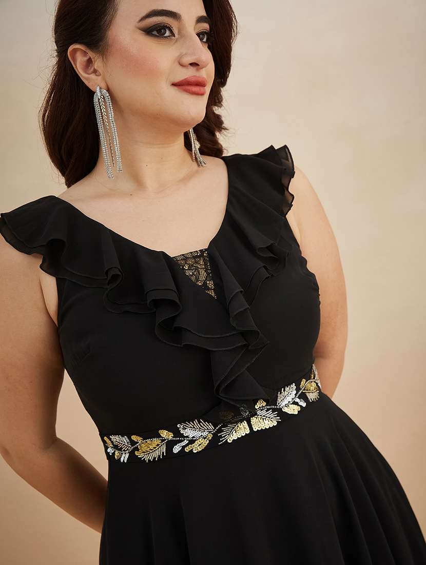 women sequined sleeveless ruffle detailed gown - 22511638 -  Standard Image - 1