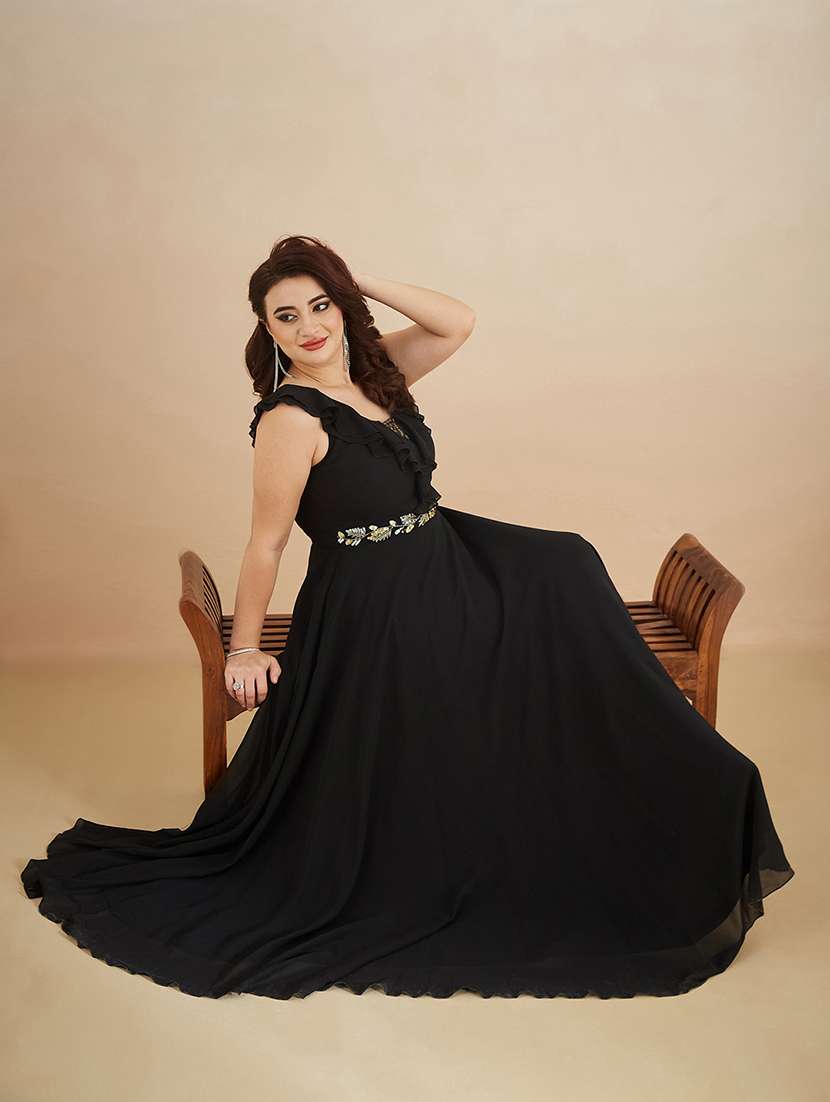 women sequined sleeveless ruffle detailed gown - 22511638 -  Standard Image - 4