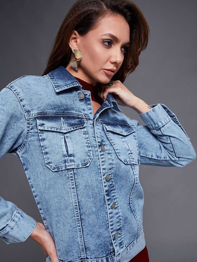 women solid long sleeves denim jacket - 22511647 -  Standard Image - 1