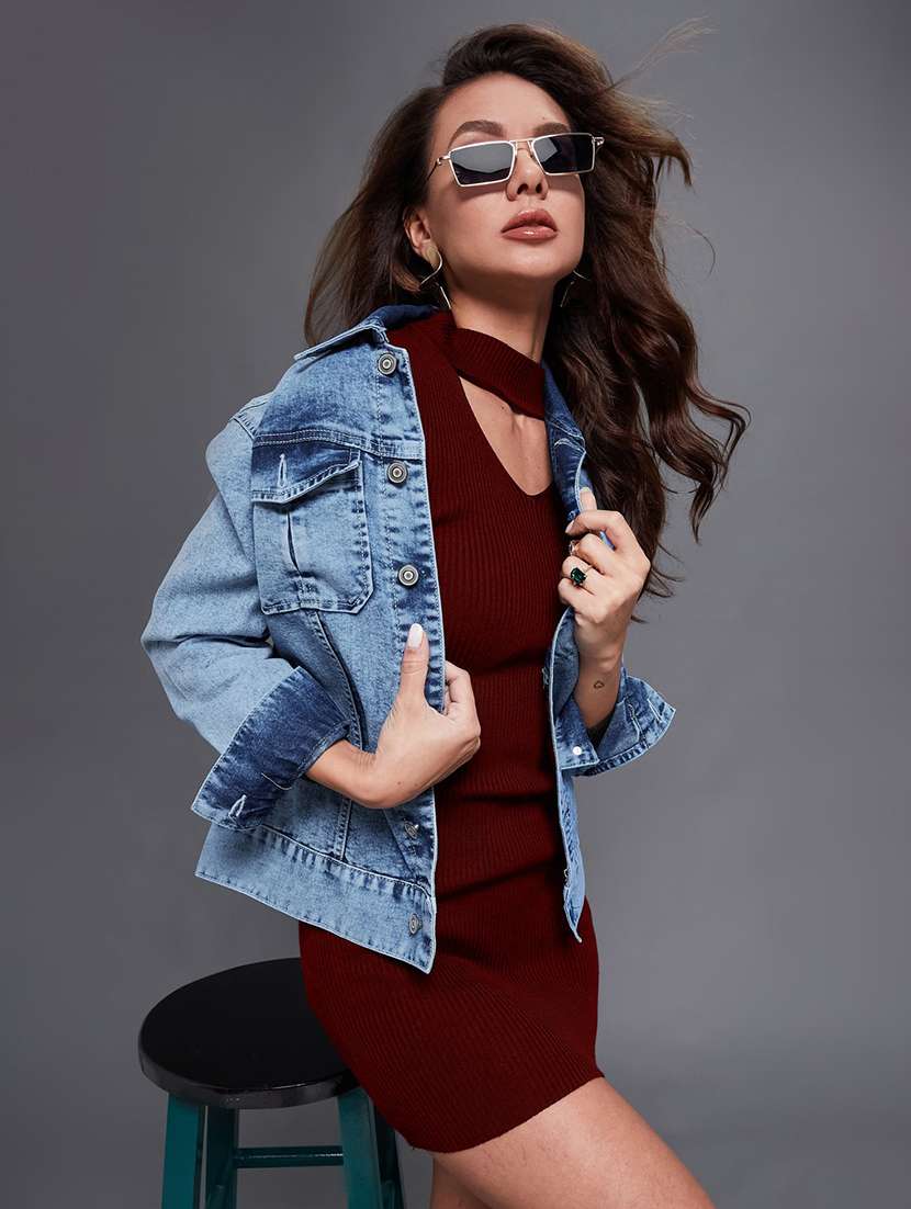women solid long sleeves denim jacket - 22511647 -  Standard Image - 4