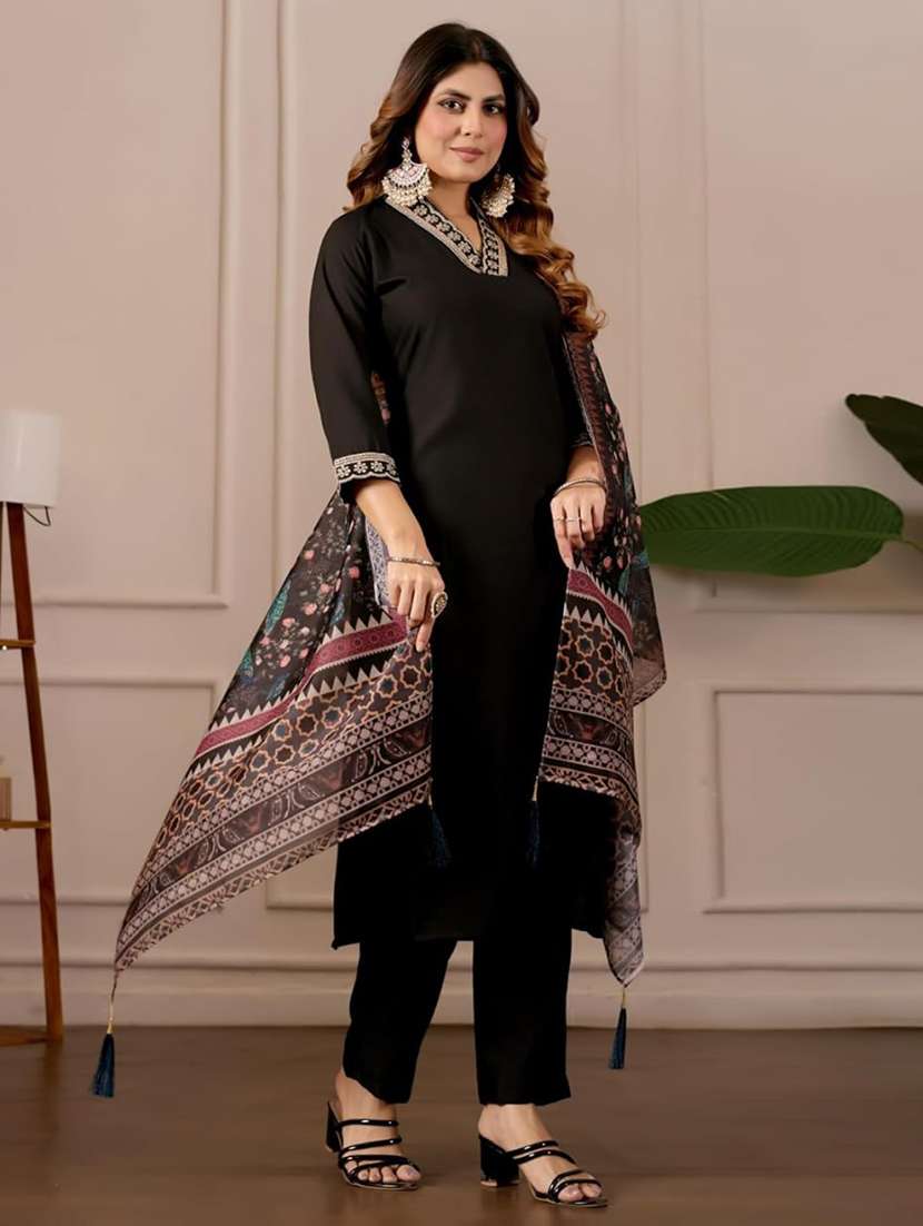 women embroidered three quarter sleeve kurta pant with dupatta set - 22511758 -  Standard Image - 1