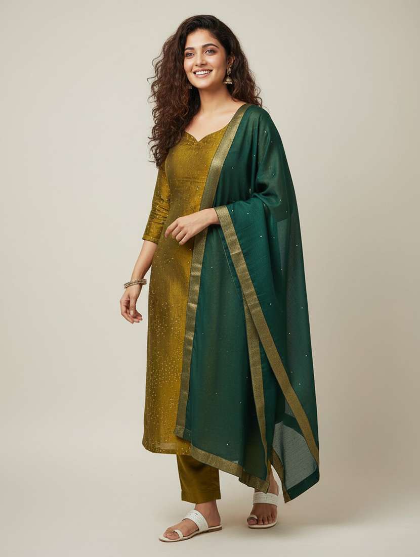hercouture women's gold burberry burberry silk swarowski diamond embellished kurta dupatta set - 22511766 -  Standard Image - 1
