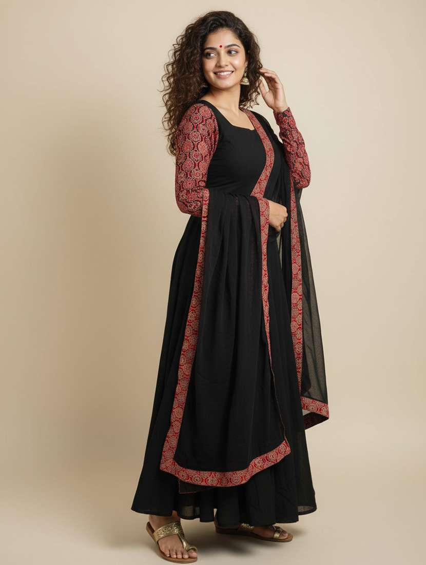 women placement print long sleeve kurta dupatta set - 22511768 -  Standard Image - 1