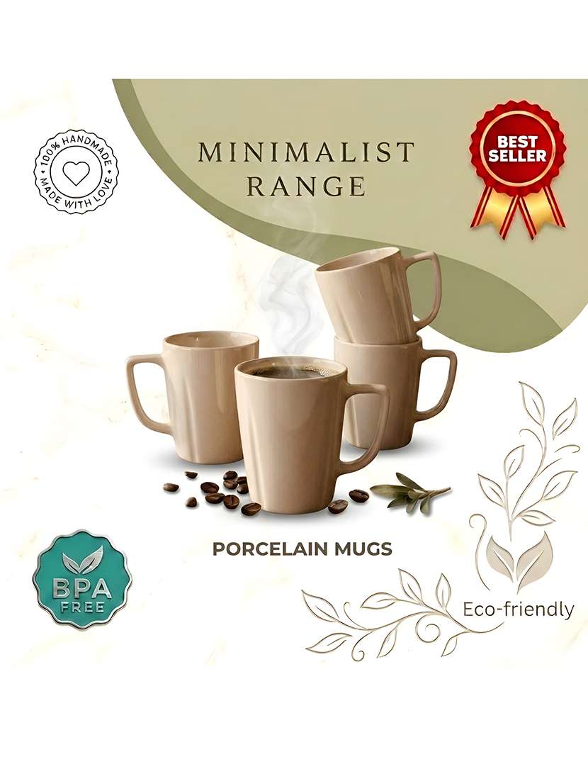 moody panda elegant collection | mug set of 4 | coffee mug | milk mug | porcelain mugs | 300ml | designer mugs | large | peach - 22511777 -  Standard Image - 4