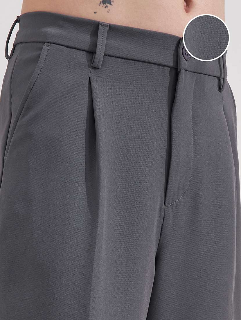 men solid mid rise pleated casual trouser - 22511782 -  Standard Image - 1