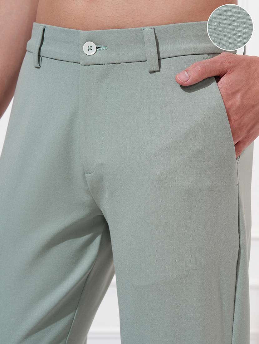 men solid mid rise flat front casual trouser - 22511793 -  Standard Image - 1