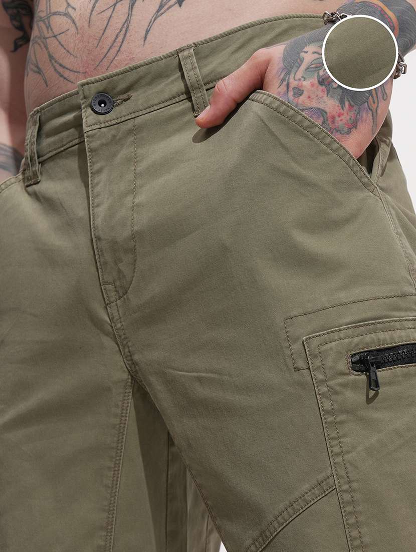 Men Solid Mid Rise Regular Fit Cargo - 22511797 -  Standard Image - 1