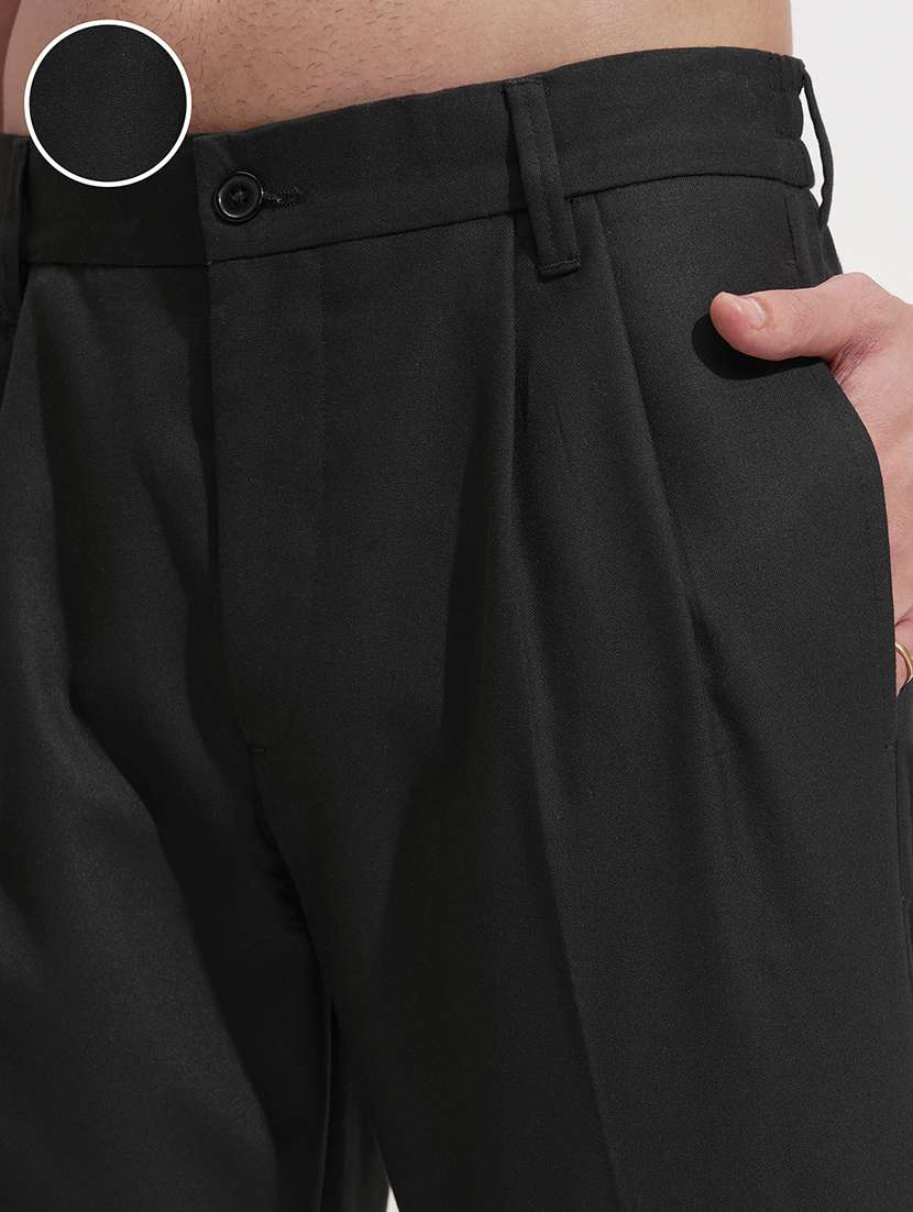 men solid mid rise pleated casual trouser - 22511800 -  Standard Image - 1