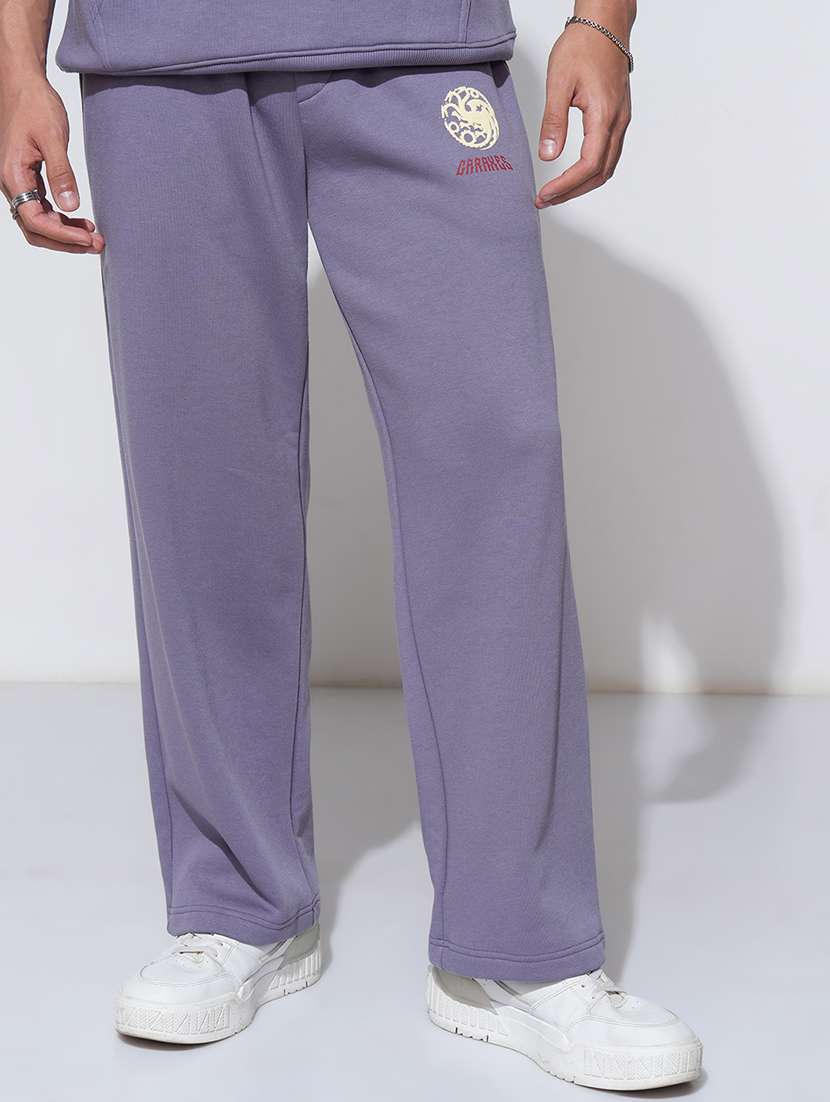 men solid mid rise full length track pant