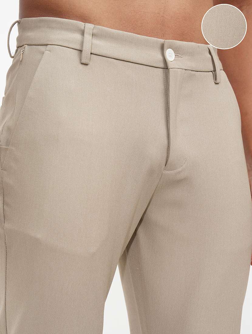 men solid mid rise flat front casual trouser - 22511812 -  Standard Image - 1