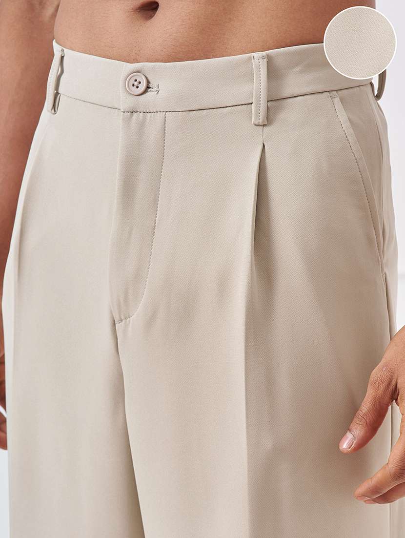 men solid mid rise pleated casual trouser - 22511823 -  Standard Image - 1