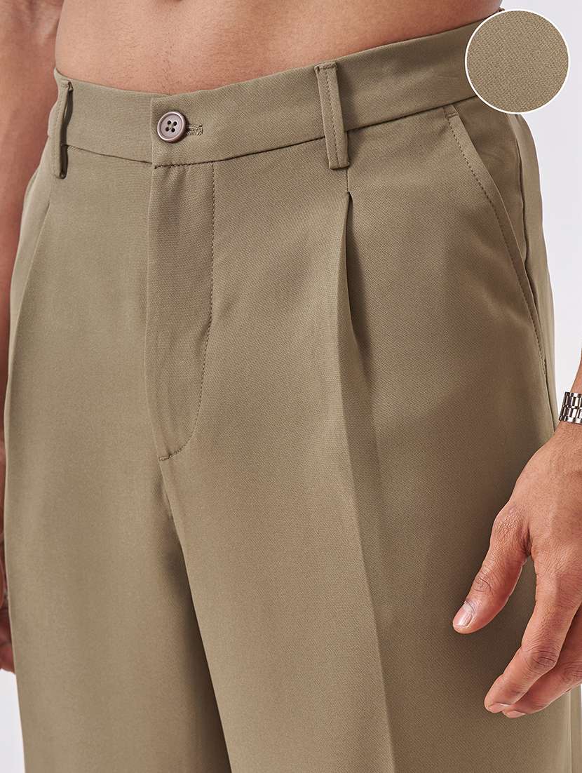 men solid mid rise pleated casual trouser - 22511825 -  Standard Image - 1
