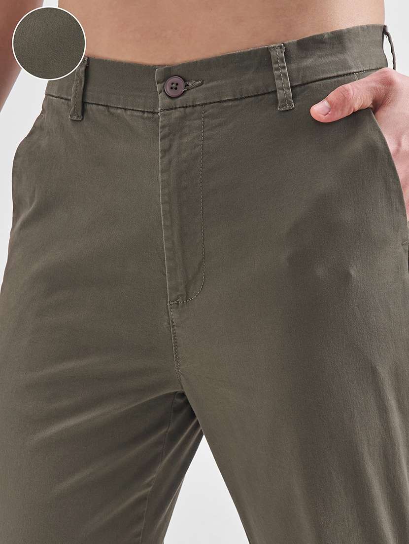 men solid mid rise flat front casual trouser - 22511828 -  Standard Image - 1