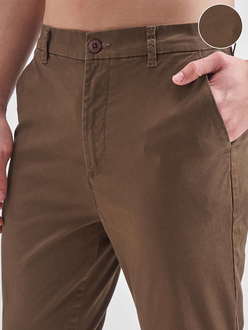 men solid mid rise flat front casual trouser - 22511829 -  Standard Image - 1