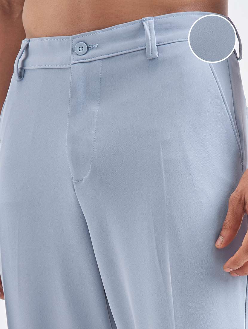 men solid mid rise flat front casual trouser - 22511842 -  Standard Image - 1