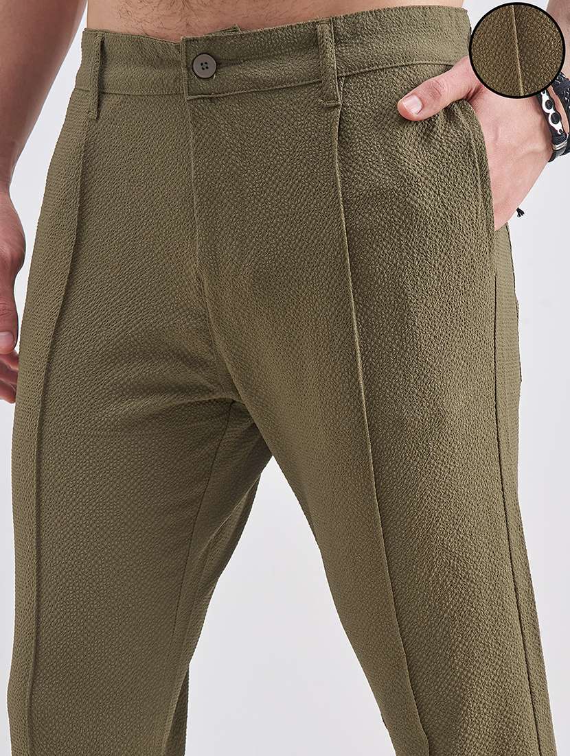 men textured mid rise pleated casual trouser - 22511845 -  Standard Image - 1