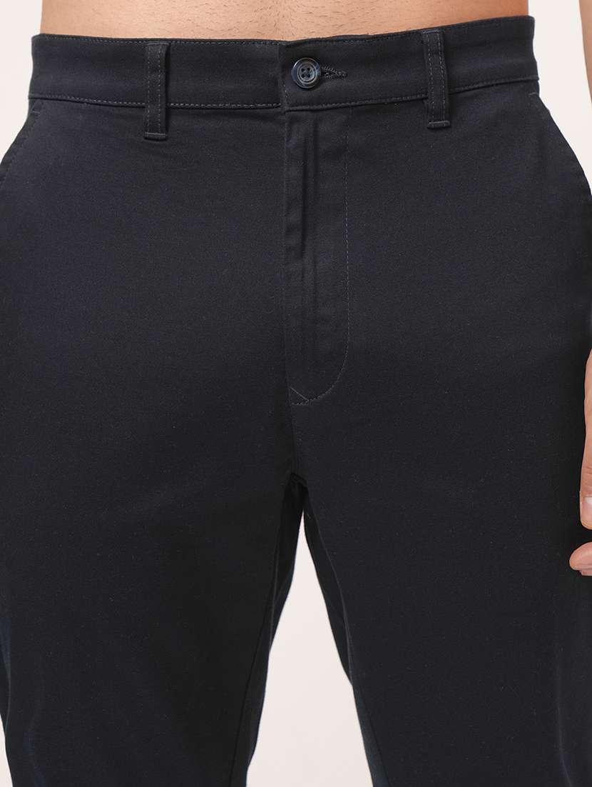 men solid mid rise flat front casual trouser - 22511850 -  Standard Image - 1
