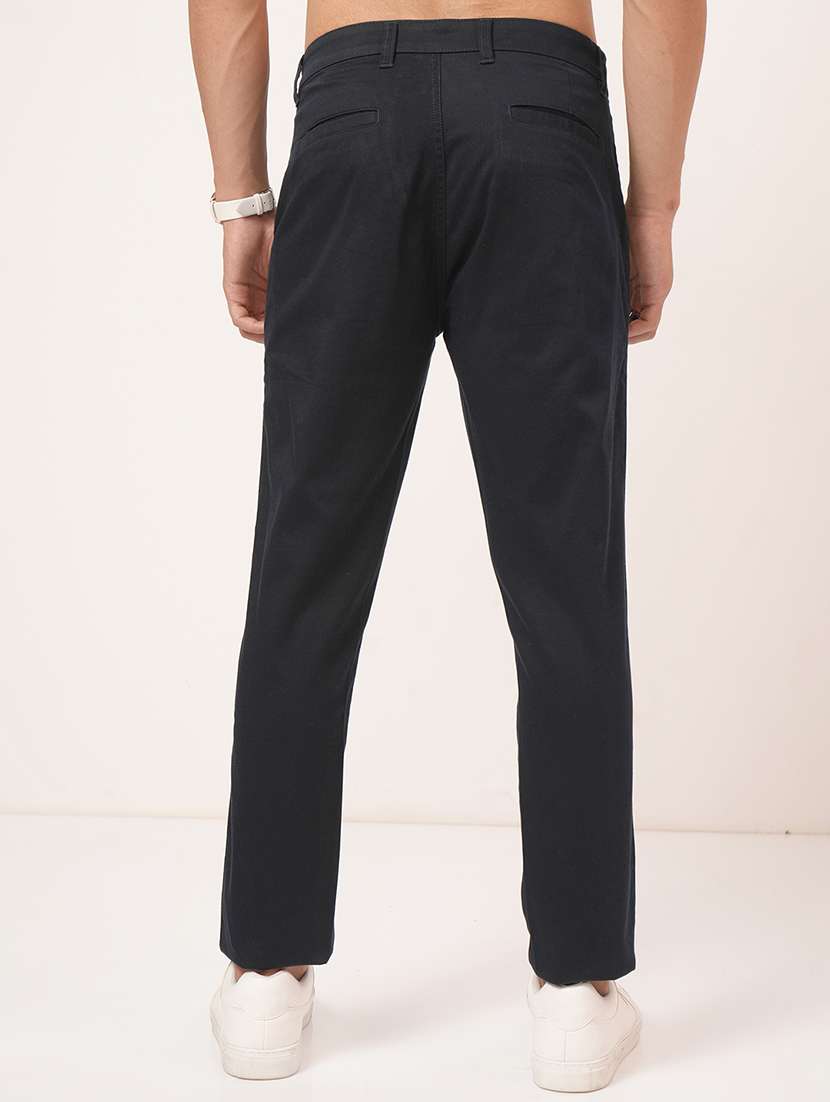 men solid mid rise flat front casual trouser - 22511850 -  Standard Image - 4