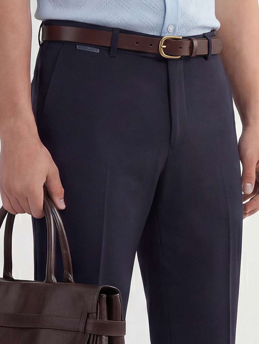 men solid mid rise flat front formal trouser - 22511882 -  Standard Image - 1