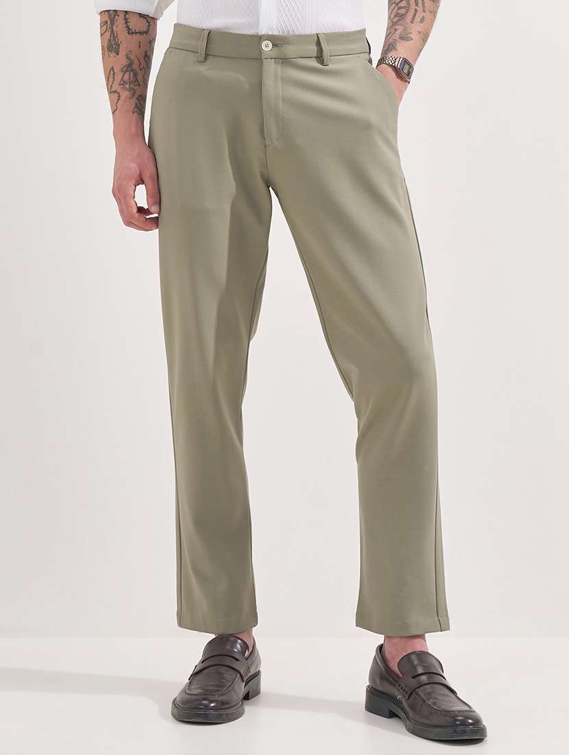 men solid mid rise flat front formal trouser