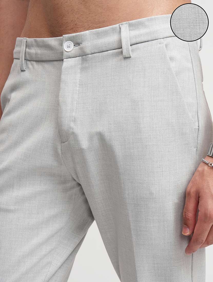 men solid mid rise flat front formal trouser - 22511891 -  Standard Image - 1