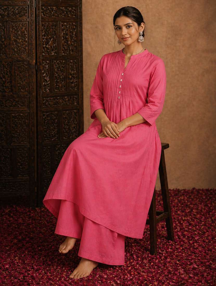 women solid three quarter sleeve kurta palazzo set - 22511937 -  Standard Image - 4