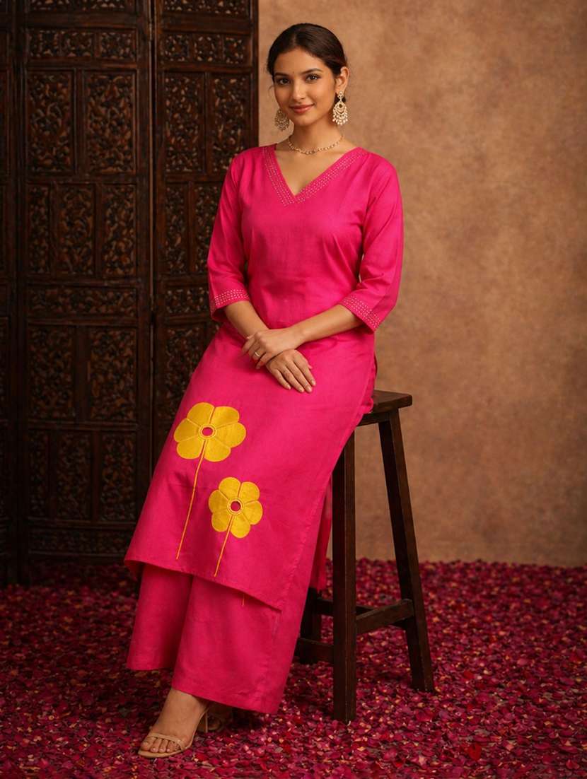 women embroidered three quarter sleeve kurta palazzo set - 22511939 -  Standard Image - 4