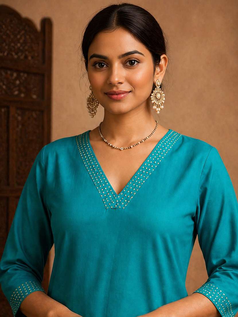 women embroidered three quarter sleeve kurta palazzo set - 22511940 -  Standard Image - 1