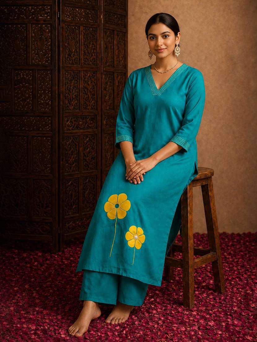 women embroidered three quarter sleeve kurta palazzo set - 22511940 -  Standard Image - 4