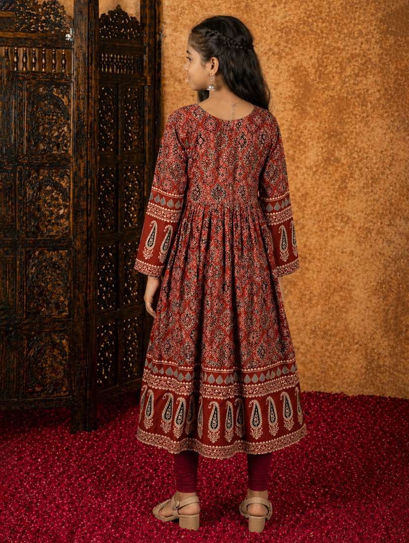 girls printed long sleeves flared kurta - 22511946 -  Standard Image - 4