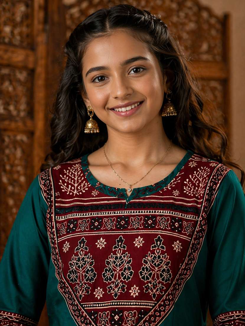 girls printed round neck anarkali kurta - 22511954 -  Standard Image - 1