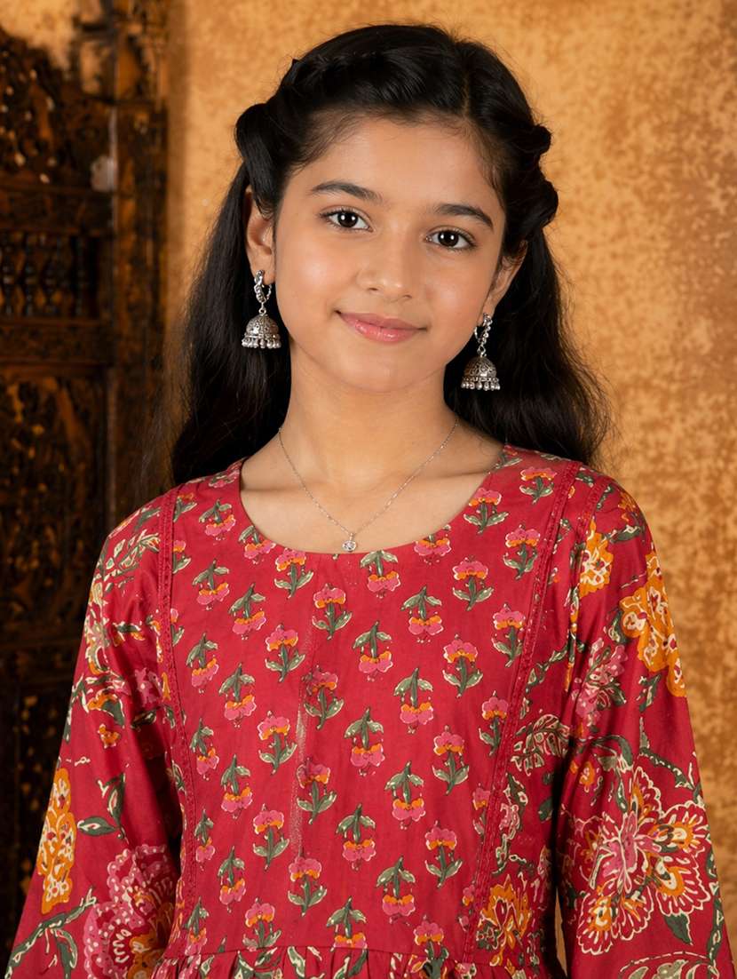 Girls Printed Round Neck Flared Kurta - 22511956 -  Standard Image - 1