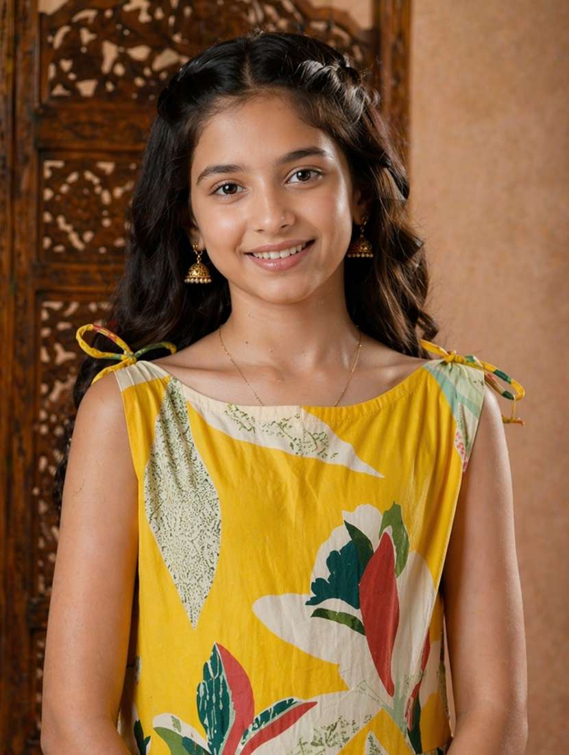 girls printed mandarin collared anarkali kurta - 22511964 -  Standard Image - 1