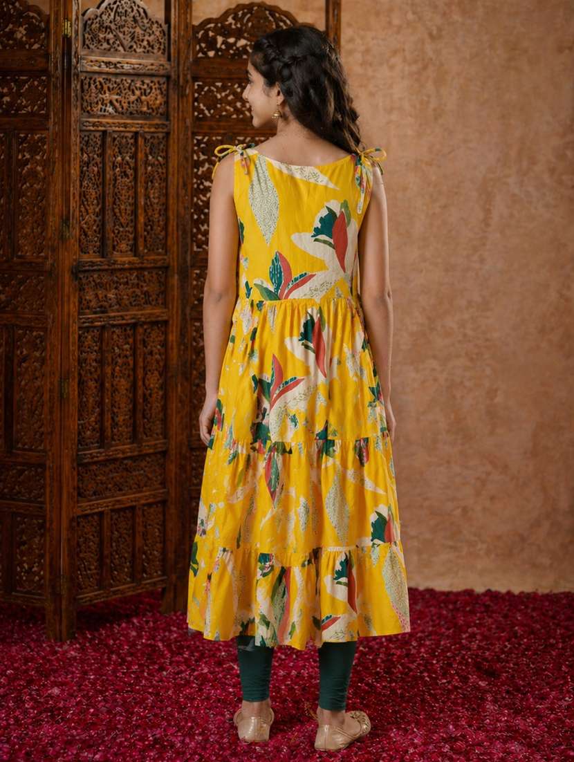 girls printed mandarin collared anarkali kurta - 22511964 -  Standard Image - 4