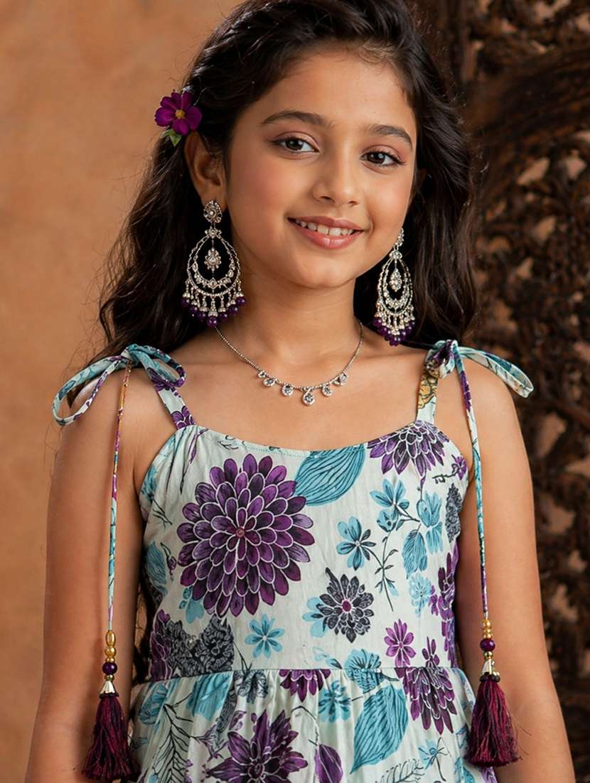 Girls Printed Sleeveless Kurta And Salwar Suit Set - 22511980 -  Standard Image - 1