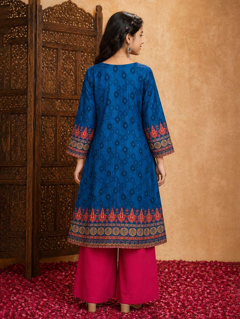 girls printed round neck kurta and palazzo set - 22511991 -  Standard Image - 4