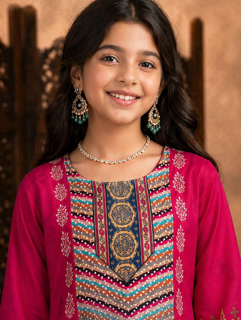 girls printed round neck kurta and palazzo suit set - 22511992 -  Standard Image - 1