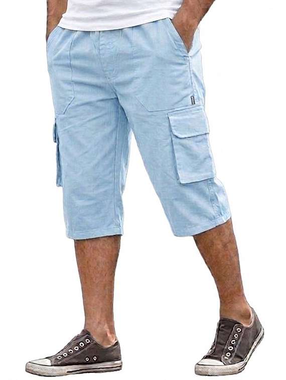 men solid mid rise regular fit three fourth cargo shorts - 22512078 -  Standard Image - 1