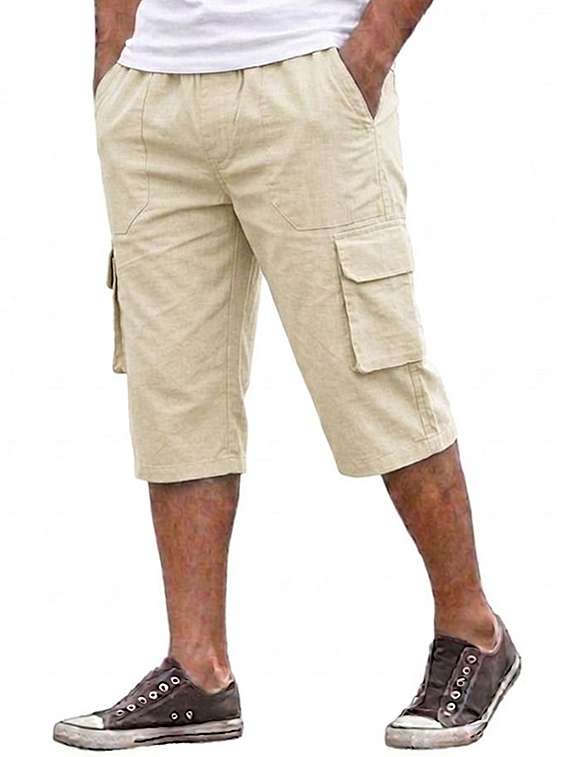 men solid mid rise regular fit three fourth cargo shorts - 22512080 -  Standard Image - 1