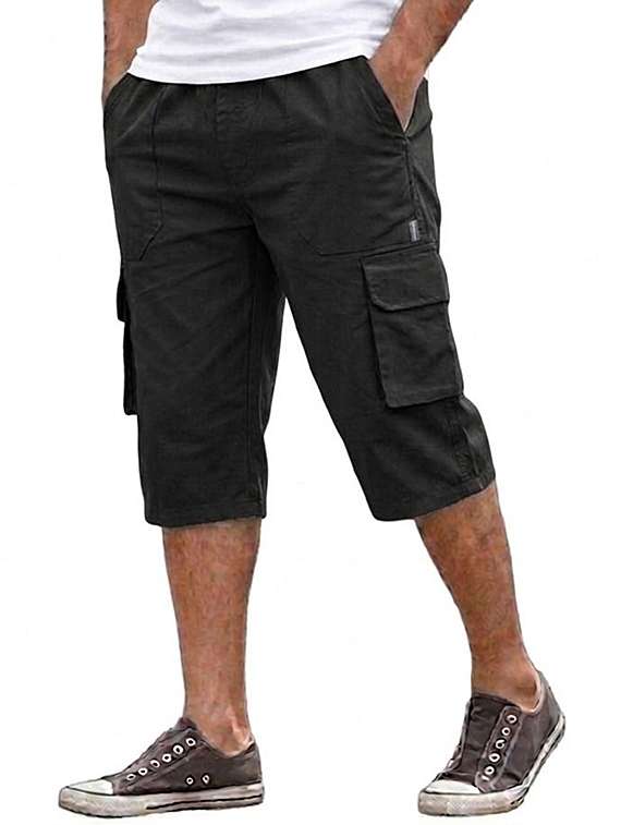 men solid mid rise regular fit three fourth cargo shorts - 22512081 -  Standard Image - 1
