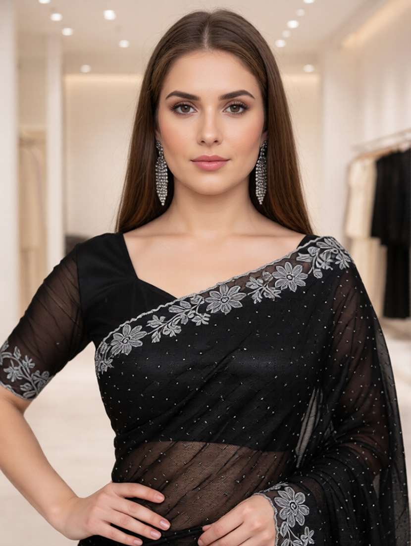 women solid with work embellished saree with blouse - 22512093 -  Standard Image - 1