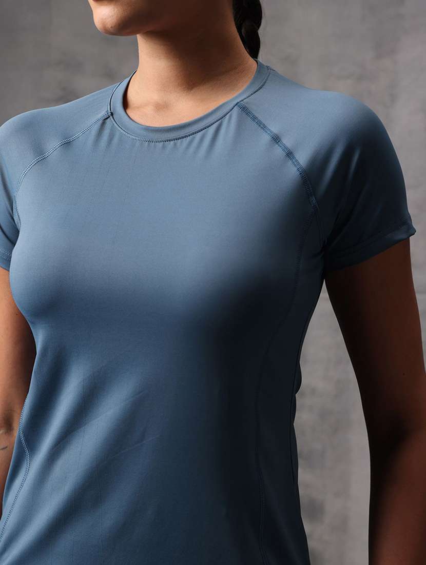 women solid round neck active wear t-shirt - 22512191 -  Standard Image - 1