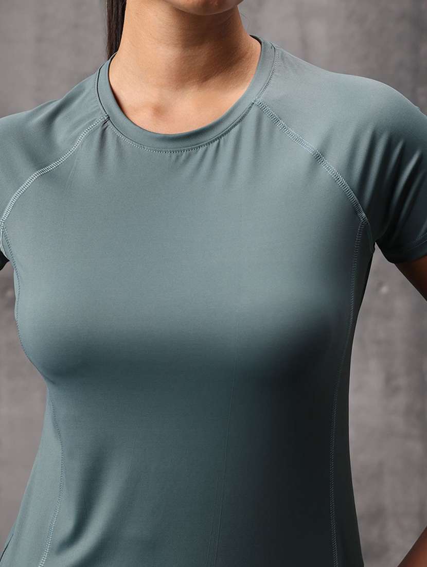 women solid round neck active wear t-shirt - 22512192 -  Standard Image - 1