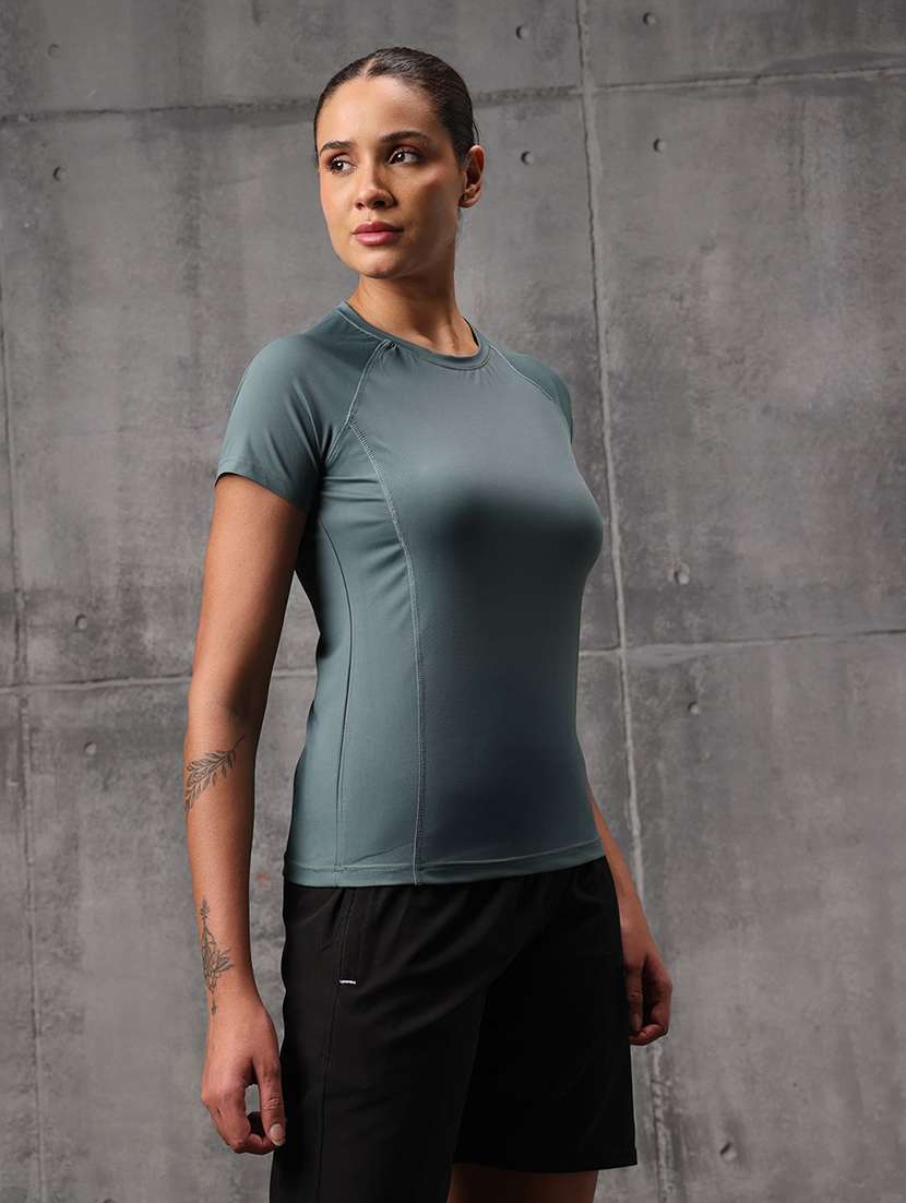 women solid round neck active wear t-shirt - 22512192 -  Standard Image - 4