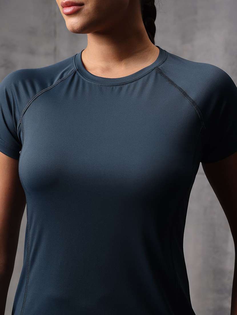 women solid round neck active wear t-shirt - 22512193 -  Standard Image - 1