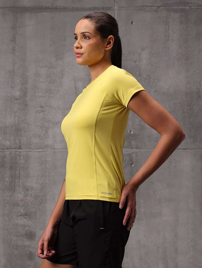 women solid round neck active wear t-shirt - 22512194 -  Standard Image - 4