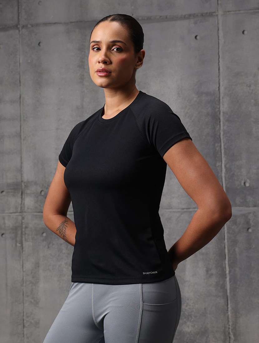 women solid round neck active wear t-shirt - 22512195 -  Standard Image - 4